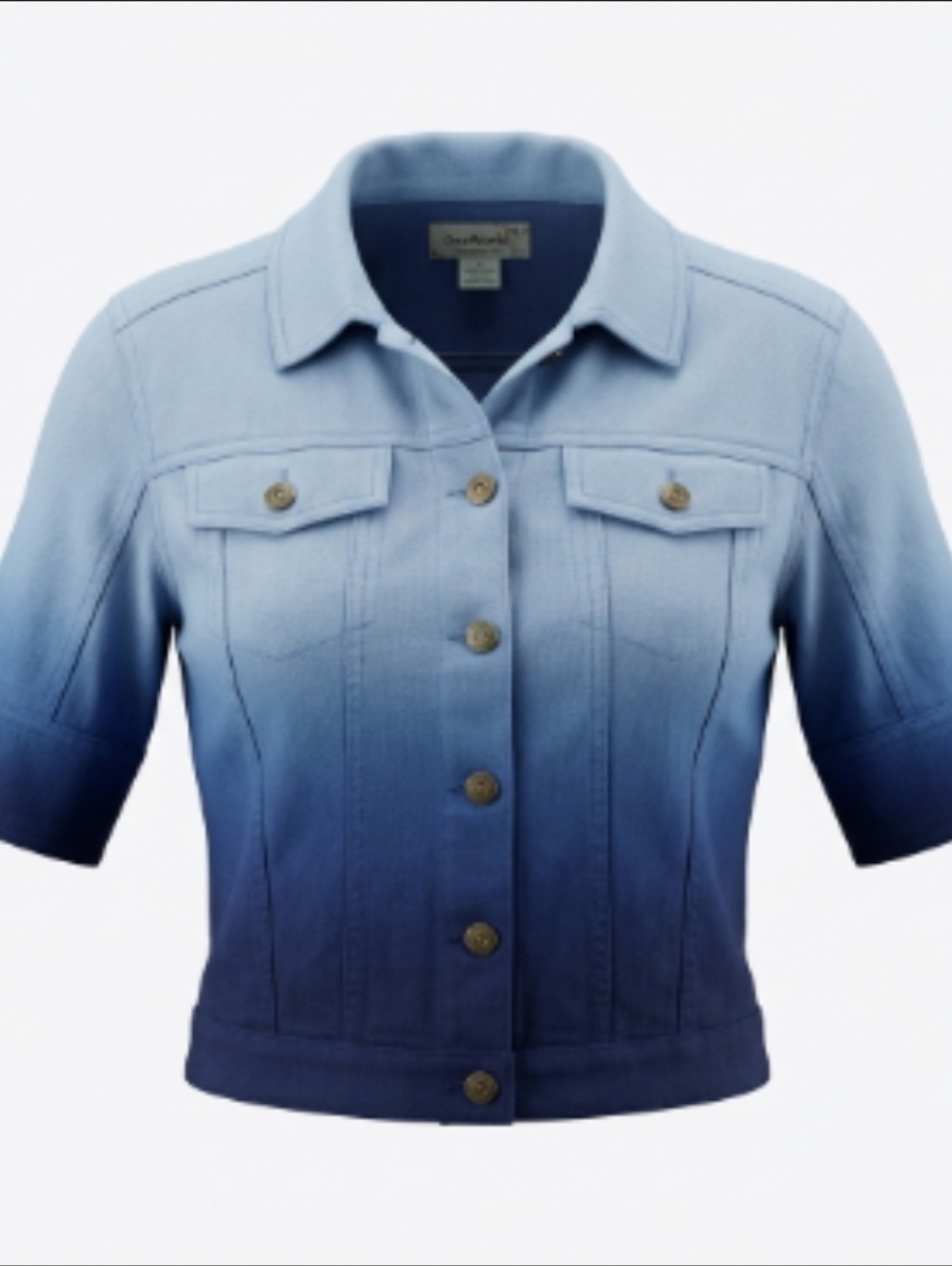 One World Purple Ombre Cropped Short Sleeve Button-Up Denim Trucker Jacket